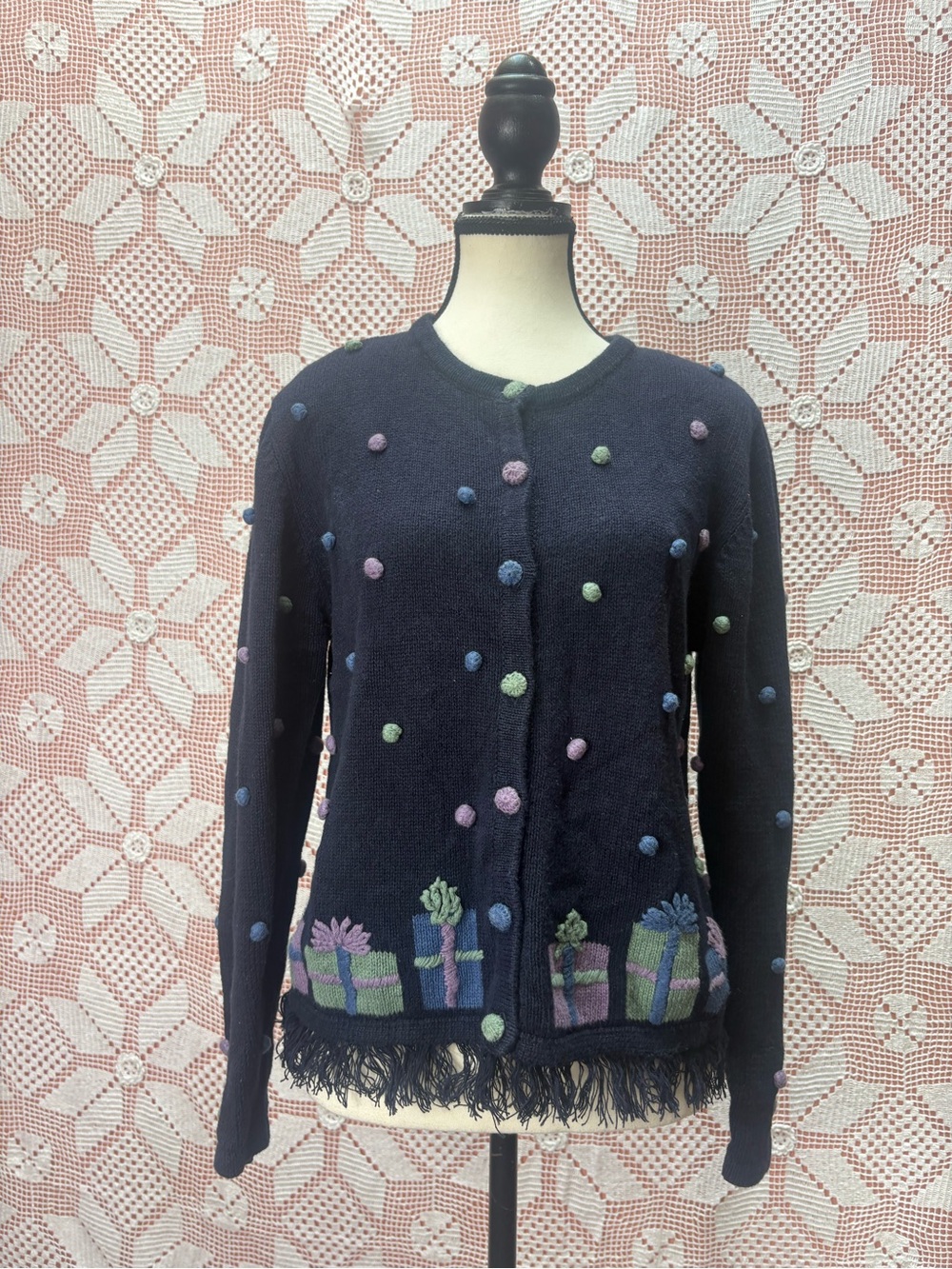 Vintage 2002 | Christopher & Banks Hand Embroidered Knit Present Sweater
